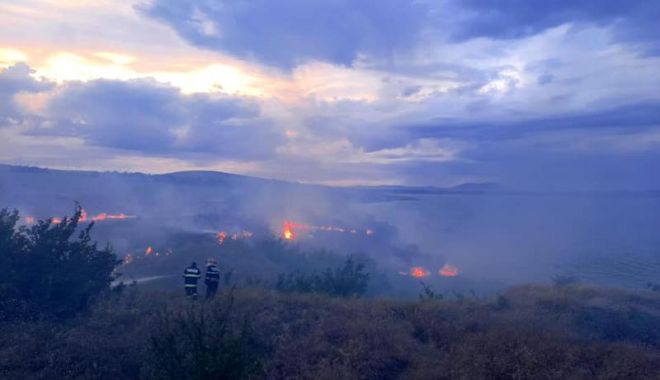 Incendiu puternic în zona lacului Babadag, pe aproximativ 10 hectare de stuf şi vegetaţie uscată
