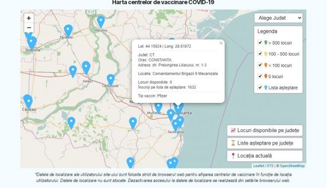 Hartă interactivă a centrelor de vaccinare, pe tipuri de ser