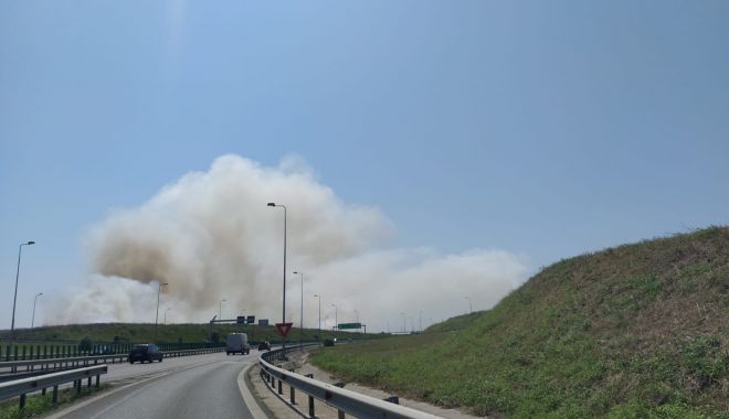 GALERIE FOTO. Incendiu puternic în apropiere de autostrada A4