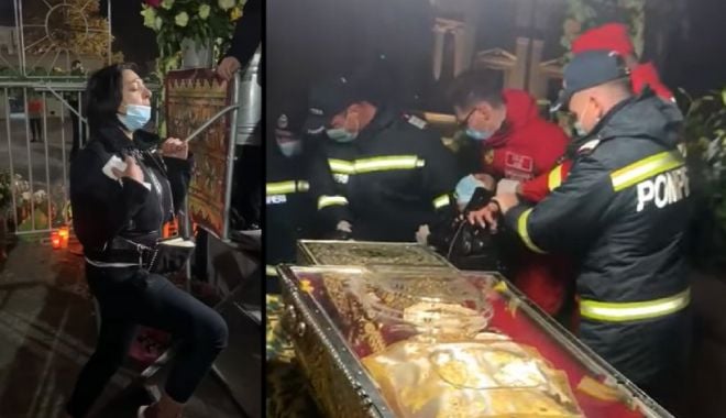 O femeie care ţipă în faţa moaştelor Sfintei Parascheva, "tratată" de pompieri şi jandarmi: „Urletele au încetat când a atins racla"