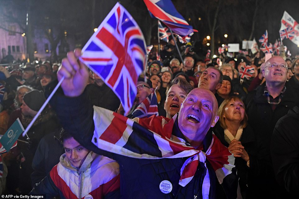 Brexit Fericit Petrecere Cu Steaguri Si Sampanie Langă